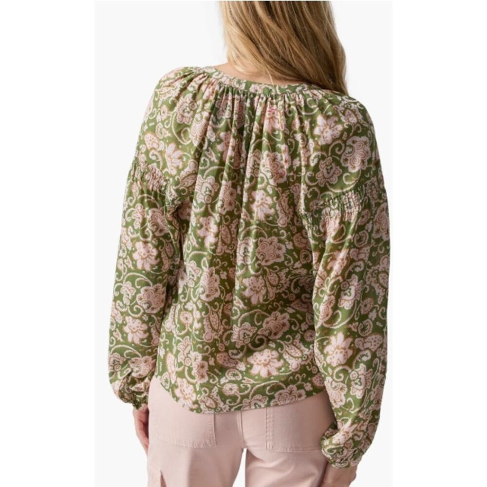 Sanctuary Womens L Green Pink Sundays Best Floral Print Lightweight Blouse NEW